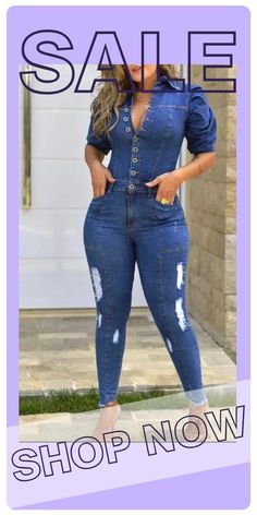 Dark Blue Street Solid Turndown Collar Regular Jumpsuits Blue Stretch High Waist Overalls, Blue Stretch High-waist Overalls, Blue Stretch Denim Jumpsuit With Short Sleeves, Casual Fitted Blue Overalls, Denim Street Style, Button Skirt, Turndown Collar, Brown Fashion, Red Fashion