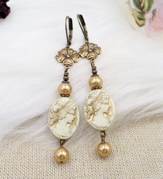 Cameo Earrings, Victorian Edwardian Style Acrylic Feminine Dangles, Romantic Academia Coquette Aesthetic, Royalcore Princesscore Jewelry - Etsy White Victorian Handmade Earrings, Handmade Victorian White Earrings, Handmade White Victorian Earrings, Vintage Hypoallergenic Drop Earrings, Hypoallergenic Vintage Drop Earrings, Handmade Cream Dangle Earrings, Vintage Brass Hypoallergenic Earrings, Vintage Hypoallergenic Brass Earrings, Handmade Adjustable Vintage Clip-on Earrings