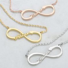 Inspire love without end with this beautiful pendant! Sterling design features an infinity symbol with a personalized name and heart accent. Suspended from an adjustable 18" cable chain, this charming piece is part of our From the Heart collection and makes a perfect gift for a birthday or Valentine's Day. Available in three metal colors; glowing Gold, shimmering Silver or resplendent Rose Gold. Personalization cannot contain any special characters, emojis or shapes. Size: one size.  Gender: female.  Age Group: adult.