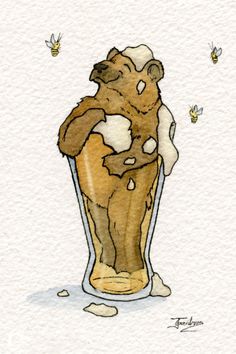 an ice cream sundae with honeybees in the background and watercolor on paper