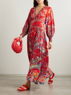 CAMILLA Embellished printed linen maxi dress | NET-A-PORTER Patterned Printed Maxi-length Kaftan, Festive Floor-length Floral Print Kaftan, Camilla Clothing, Camilla Kaftan, Red Embroidered Maxi-length Kaftan, Luxury V-neck Maxi Dress With Vibrant Print, Linen Maxi Dress, Printed Linen, Black Maxi Dress