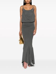 The Attico draped mélange dress Attico Dress, Maxi Chiffon Dress, Bohemian Wedding Guest, Draped Neckline, The Attico, Yoko London, City Dress, Grey Suede, Chiffon Maxi Dress