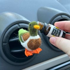 Unusual handmade decor for your car. You can use this wool figurine as an air freshener (for this, just drop a few drops of aroma oil or spritz your favorite perfume on the item). This wool figurine is 100% made entirely by hand using the technique of wool felting. The item is made of 100% wool. This air clip is ready to install right away (the wool figurine is already attached to the metal air intake holder).  About sizes (Approximate dimensions)  Mallard duck: Height - 2.2/2.6 in (5.5/6.5 cm), Cute Air Freshener For Car, Cute Car Decor Ideas, Diy Car Air Freshener, Natural Car Air Freshener, Silly Gifts, Duck Gifts, Car Freshies, Car Accessories For Women, Outdoor Gifts