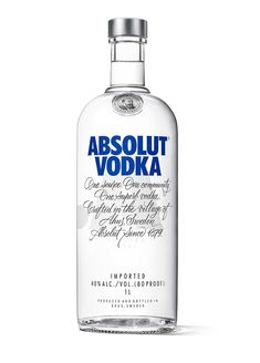 an empty bottle of absolut vodka on a white background with the words absolut vodka written in cursive writing