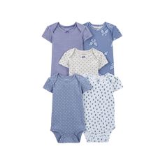 Get your baby dressed up in total comfort for playtime with this Baby Carter's Butterfly Short-Sleeve Butterflies 5-Pack. Click on the BABY PRODUCTS & CLOTHES GUIDE to find everything you need to keep your baby healthy and happy!FEATURES 5-pack means always having a spare on hand!Short sleevesOverlap shoulders for easy over the head. Strong snaps keep up with wear, wash, repeat.FABRIC & CARE Cotton, polyester Machine wash ImportedFor children's safety, garment should be snug fitting, as loose fi Blue Short Sleeve Onesie For Spring, Blue Short Sleeve Onesie For Playtime, Playful Light Blue Cotton Onesie, Casual Light Blue Onesie For Playtime, Light Blue Casual Onesie, Spring Blue Onesie For Playwear, Blue Onesie For Playwear In Spring, Blue Spring Onesie For Playwear, Blue Short Sleeve Onesie For Playwear