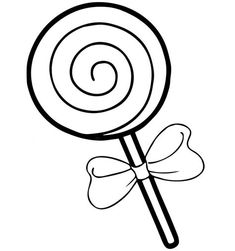 a black and white drawing of a lollipop with a bow on it's tail