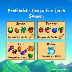 the game shows different types of fruits and vegetables in each season, including carrots, apples