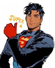 a drawing of a man in a superman suit with the word super written on his chest