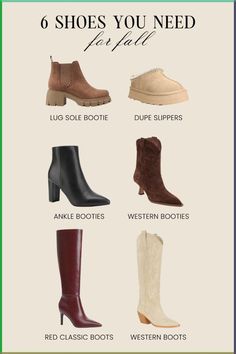 Get ready for the season with these 6 must-have shoes for fall! From trendy lug sole booties and classic ankle boots to stylish Western boots, these footwear picks will elevate your fall wardrobe. Stay fashionable and comfortable all season long. #FallShoes #BootSeason #FallFashion #WesternBoots #AnkleBoots Wearing Ankle Boots, Essential Shoes, Shoes For Fall, Tall Western Boot, Lug Sole Booties, Dolce Vita Booties, Cozy Boots, Lug Sole Boots, Trending Boots