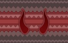 two red horns sticking out of the middle of a wallpaper pattern with geometric shapes