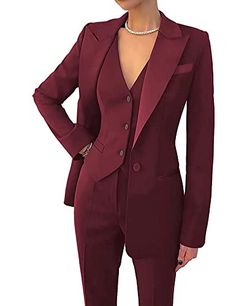 Pantsuit Wedding, Womens Suit Vest, Pant Suits For Women, Tuxedo Women, Business Jacket, Fly Outfit, Burgundy Suit, Chique Outfits, Pant Suits