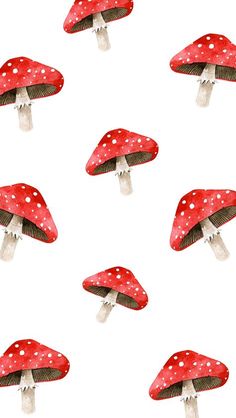 red mushrooms with white dots on them are shown in this seamless pattern for wallpaper