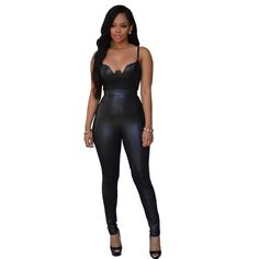 Backless Bandage Sexy Jumpsuit Latex Zentai Catsuit Smooth Wetlook Jumpsuit Tight-Fitting Cute Faux Leather Jumpsuit S2408 Black Romper Long Pants, Summer Bodysuit, Elegant Bodysuit, Summer Bodysuits, Womens Jumpsuits Casual, Overalls For Women, Leather Jumpsuit