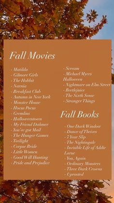 the fall movies list is displayed in front of a tree