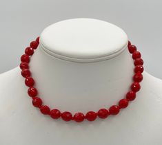 "Vintage  Hobe choker necklace. red glass  beads.   singed HOBE Measures 15\" long The necklace is in good  vintage condition.  Due to the difference of display settings, colors may differ slightly." Vintage Red Choker For Party, Formal Red Beaded Necklace, Elegant Red Choker With Round Beads, Formal Red Faceted Necklace, Vintage Red Choker Jewelry, Vintage Red Choker Necklace, Red Vintage Choker Jewelry, Formal Red Beaded Necklaces With Polished Beads, Red Necklaces With Large Beads For Formal Events