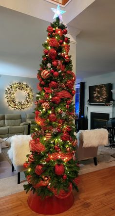 a christmas tree decorated with red and green ornaments