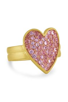 LEIGH MAXWELL-Pink Sapphire Heart Ring-YELLOW GOLD Heart-shaped Sapphire Ring, Fine Jewelry, Heart-shaped Pink Sapphire Jewelry As Gift, Heart-shaped Pink Sapphire Jewelry Gift, Heart-shaped Pink Sapphire Jewelry For Gift, Heart-shaped Pink Gold Promise Jewelry, Pink Sapphire Pave Setting Ring For Gift, Pink Sapphire Rings With Pave Setting For Gift, Pink Heart-shaped Jewelry With Accent Stones, Heart Cut Pink Sapphire Jewelry For Anniversary