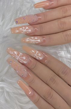 Winter Coffin Nail Ideas, Beige Nails, Long Acrylic Nails Coffin, Nails Christmas, Acrylic Nails Coffin Pink, Acrylic Nails Coffin Short