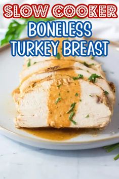 slow cooker boneless turkey breast on a plate