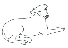 a drawing of a dog laying down on the ground with its paw in the air