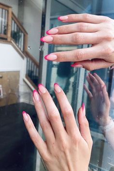 Colored French Nails, Nail Art Designs 2023, Nail Nail Designs, Almond Nails Pink, Pink French Manicure, Pink Tip Nails, Colored Nail Tips, Pink French Nails, Prom Inspo