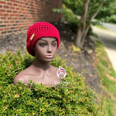 HANDCRAFTED Beautiful Red Crochet Dreadlock tam with drawstring.  Great for all seasons.   A large tam is made using 100% cotton yarn. Roomy for long hair, afros, braids, locs, or bad hair days. One size fits most. Hats are lightweight and easy to care for; handwash and lay flat to dry. Color: Red Opening hat: 24' (drawstring included_) Height: 12' Approximately Material: 100% Cotton Fits up to medium-length locs inside. Stretches to fit any size head with hair down **Check your size. If you have questions, please email me. Note: 100% cotton does not have the stretch and "spring back" that acrylics have. 100% Cotton "loosens" with wear, so the drawstring will help keep your tam snug.  Washing and drying on warm settings will tighten cotton fibers back up, the same way cotton jeans tighten Adjustable Crochet Yarn Hat As Gift, Adjustable Crochet Yarn Hat Gift, Adjustable Handmade Red Beanie, Casual Adjustable Crochet Hat Gift, Crochet Yarn Hat As Gift, One Size Crochet Yarn Hat As A Gift, Crochet Beanie Hat As Gift, Gift Crochet Beanie Hat, Adjustable Beanie Crochet Hat As Gift