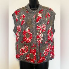 Vintage Style Size S New With Tags Red Floral Print Top For Winter, Zara Sleeveless Sweater For Winter, Zara Sleeveless Winter Sweater, Zara Floral Print Outerwear For Fall, Zara Vest, Vest Sweater, Zara Jackets, Colorful Sweaters, Vintage Style