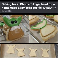 an image of cookies being made to look like baby yoda in the star wars