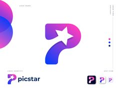 the logo for picstar is shown in purple and pink colors, with an arrow pointing to