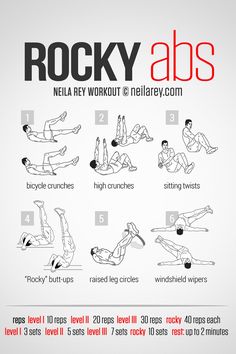 a poster with instructions on how to do the rocky abss workout for beginners