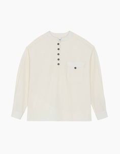 Collarless shirt in ecruLoose, oversized cutLow cut, button-down necklineBalloon style sleevesMade in France100% cottonAnna is 176cm and wears a size S Collarless Shirt, Button Downs, How To Wear