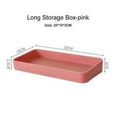 the long storage box pink is shown with measurements