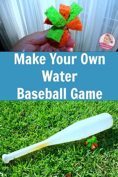 a plastic baseball bat sitting on top of a lush green field