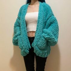 Chunky Knit Sweater Cardigan, Cozy Blue Cardigan For Loungewear, Cozy Chunky Knit Open Front Cardigan, Cozy Blue Chunky Knit Outerwear, Cozy Chunky Knit Open Front Sweater Coat, Cozy Chunky Knit Open Front Outerwear, Cozy Knitted Sweater Coat, Cozy Chunky Knit Sweater Coat For Loungewear, Oversized Crochet Cardigan