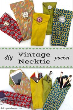 several different types of purses with text overlay that reads vintage pocket bags diy