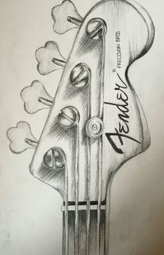 a drawing of an electric guitar with flowers on it