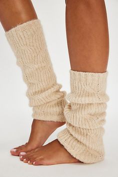 So cool and cozy, these classic legwarmers are featured in a soft knit fabrication and staple silhouette, perfect to pair with anything from a casual slide to a super stylish sneaker. | Snow Bunny Legwarmers by Free People in White Casual Warm Knee-high Socks, Cozy Beige Socks For Winter, Warm Casual Socks With Cozy Fit, Warm Comfortable Casual Socks, Warm Cozy Fit Casual Socks, Cozy Beige Winter Socks, Cozy Beige Leg Warmers For Fall, Cozy Fitted Cream Socks, Comfortable Cozy Fall Socks