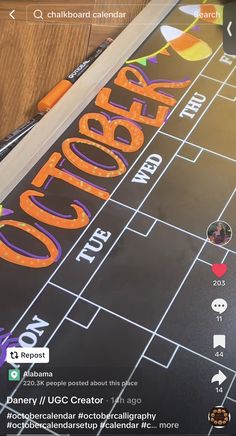 a close up of a game board with the words october on it