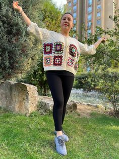 Granny Square Coat, Crochet Sweater, Oversize Cardigan, Patchwork Cardigan, Boho Jacket, Hippie Coat, Loose Sweater, Hand Knitted Sweater Boho Jacket, Sweater Oversize