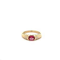 --Stone(s):-- (1) Natural Genuine Tourmaline - Oval Cut - Bezel Set - Vivid Pink Color - 6.65 x 5.08mm - 0.85ct (approx.) (2) Natural Genuine Diamonds - Round Brilliant Cut - Bezel Set - G/H Color - VS2-SI1 Clarity - 0.06ctw (approx.) Material: Solid 14k Yellow Gold Weight: 3.81 Grams Ring Size: 6.5 (Fitted on finger, please contact us prior to purchase for sizing inquiries) Ring Width: 5.1mm (top of the ring) - 2.2mm (bottom of the shank) Ring Height: 5.78mm rise off the finger Condition: Like 14k Gold Rings With Bezel Set Oval Cabochon, Pink Oval Sapphire Ring With Bezel Setting, Pink Oval Jewelry With Bezel Setting, Elegant Ruby Ring With Bezel Setting, Oval Cabochon, Tourmaline Bezel-set Oval Cabochon Ring, Half Bezel, Bezel Ring, Tourmaline Ring, G H