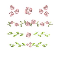 some pink roses and green leaves on a white background