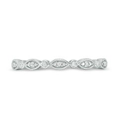 Complete your bridal jewelry with this petite vintage-inspired diamond accent anniversary band. Crafted in sterling silver This alternating design features diamond accents in round and marquise-shaped frames. Intricate milgrain borders add romantic detail to the design. Pair this band with your engagement ring or add a fresh pop of sparkle to your ring stack. Alternating Marquise And Round Wedding Band, Antique Wedding Bands For Women, Classic Silver Marquise-cut Eternity Band, Marquise Eternity Band With Diamond Accents For Anniversary, Anniversary Marquise Eternity Band With Diamond Accents, Vintage Wedding Bands For Women, Sterling Silver Wedding Bands, Anniversary Bands For Her, Aquamarine Wedding Band