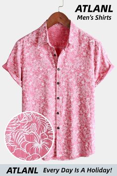 😍Wow Your Friends Floral Shirt!!! 100% Cotton Great for summer vacations like camp,luau,cruise,sun beach etc. Pink Hawaiian Shirt, Resort Casual, Summer Fashion Accessories, Black Hawaiian Shirt, Beach Pink, Chic Shirts, Cool Buttons, Holiday Flower, Summer Vacations