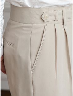 Men's Dress Pants Trousers Pleated Pants Suit Pants Gurkha Pants Pocket High Rise Plain Comfort Breathable Outdoor Daily Going out Vintage Elegant Black Beige 2023 - £ 23 Semi-formal Beige Trousers, Solid Semi-formal Dress Pants With Pockets, Tailored Beige Dress Pants With Pockets, Beige Formal Bottoms With Pockets, Semi-formal Ankle-length Work Pants With Pockets, Semi-formal Ankle-length Pants With Pockets, Beige Trousers For Semi-formal Occasions, Elegant Solid Color Plain Pants, Elegant Plain Solid Pants