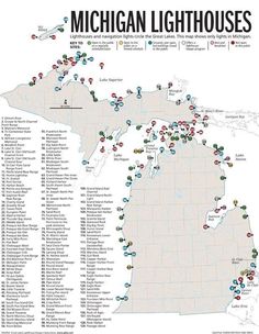 the michigan lighthouse house map shows locations that are located in each state and their location