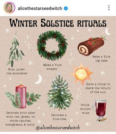 an image of winter solstice rituals with the words, and pictures on it