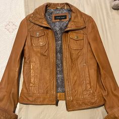 Brown Leather Jacket. Never Worn. Genuine Leather Genuine Leather Jackets, Brown Leather, Genuine Leather, Leather Jacket, Jackets & Coats, Jackets For Women, Leather