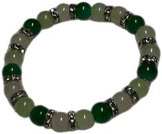 Green Beaded Bracelets With Silver Beads For Gifts, Green Bracelets With Silver Beads As Gift, Elegant Green Gemstone Stretch Bracelet, Elegant Green Gemstone Bead Stretch Bracelet, Elegant Green Bracelets With Silver Beads, Elegant Green Stretch Bracelet With Gemstone Beads, Green Beaded Stretch Bracelet For Healing, Adjustable Green Bracelet With Silver Beads, Adjustable Green Bracelets With Silver Beads