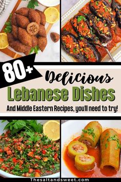 different dishes with text overlay that reads 80 delicious lebanse dishes and middle eastern recipes, you'll need to try