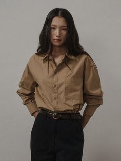 Composition : Cotton 100%Color : Beige_FREECountry of Origin : Republic of Korea Oversized Brown Shirt For Workwear, Beige Relaxed Fit Shirt For Fall, Beige Shirt With Relaxed Fit For Fall, Brown Spread Collar Tops For Spring, Everyday Khaki Fall Shirt, Brown Relaxed Fit Shirt For Work, Everyday Khaki Shirt For Fall, Spring Brown Spread Collar Top, Everyday Fall Khaki Shirt